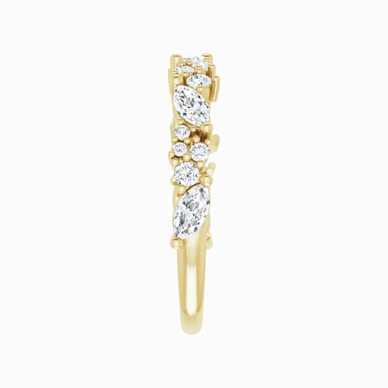 Marquise and Round  Diamond Band Ring, 14k Gold